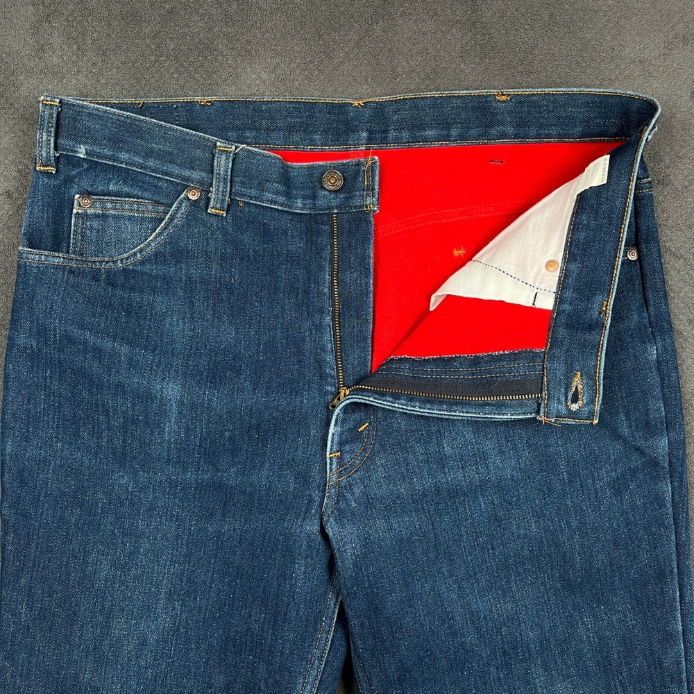 Vintage 80s Levis 517 Jeans Men 38x34 Dark Wash Bootcut Red Lined Orange Tab USA